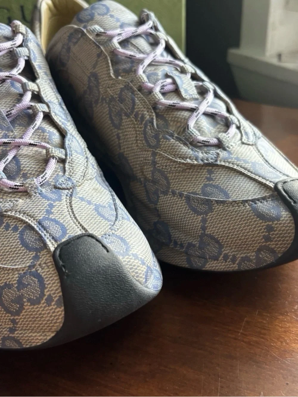 NEW GUCCI MEN'S BEIGE BLUE GG GUCCISSIMA PRINT RUN SNEAKERS SHOES GG10